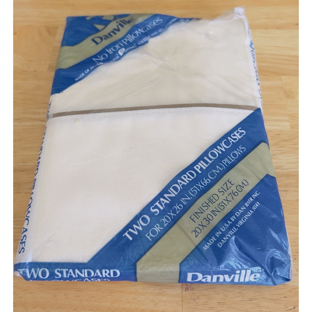 VTG 70's Danville NOS No-Iron 2 Size Standard Beige Pillowcases USA Made‎